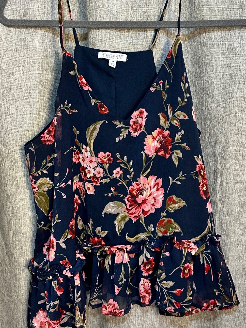 Patrons of Peace Navy Pink Floral Ruffle Hem Cami Tank Top - Medium